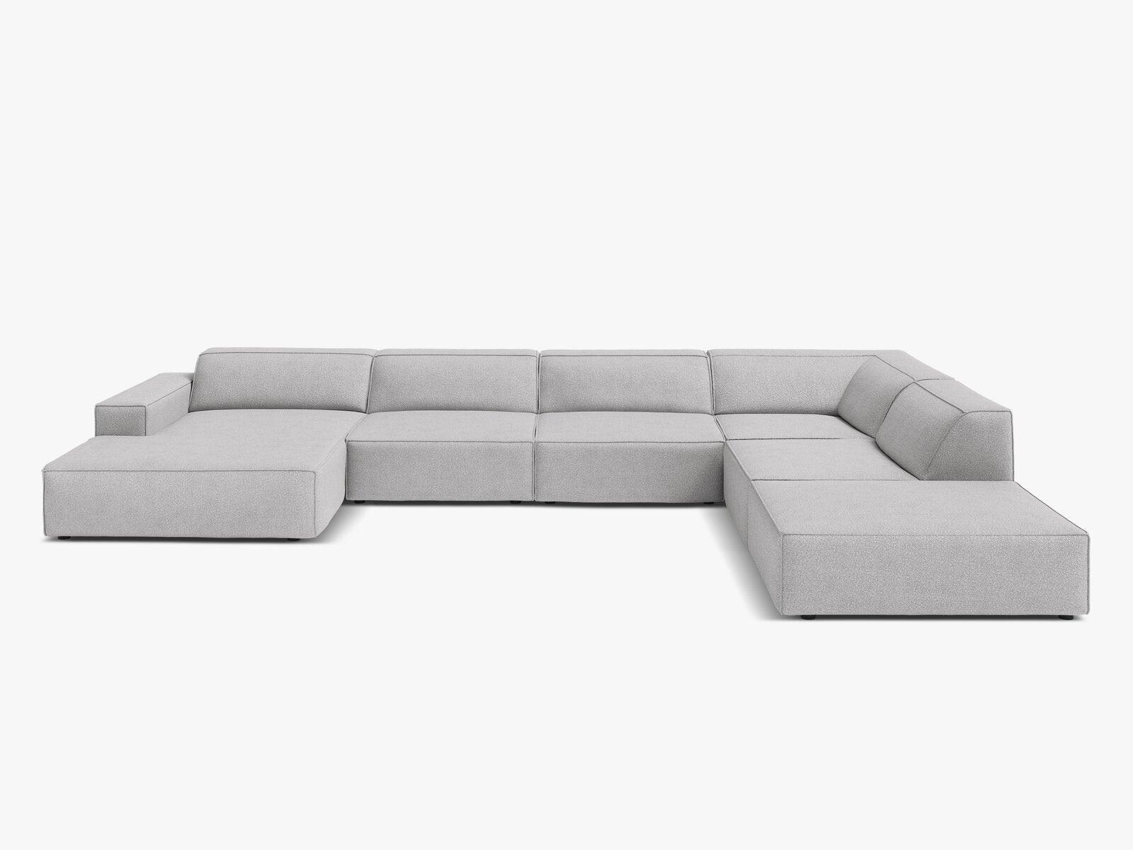 Micadoni Panorama-Ecksofa Jodie 7-Sitzer Rechts Boucle Baloo Hellgrau
