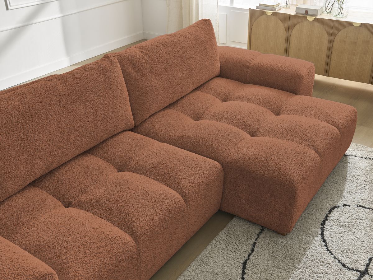 Bobochic Anakin Ecksofa, 2 Kissen Bouclé-Stoff Orange