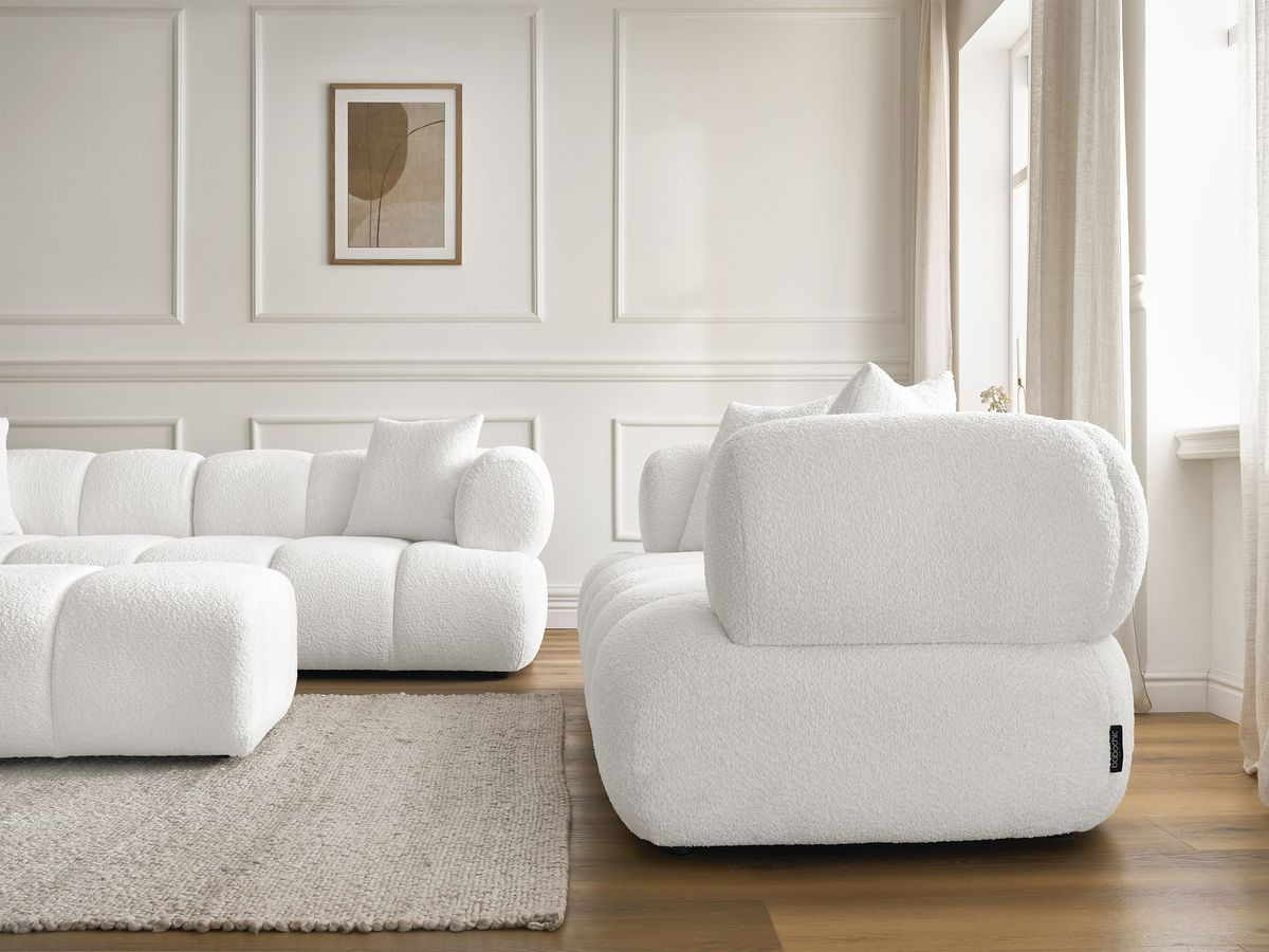 Bobochic Pamira Sofa 5-Sitzer mit Pouf Bouclé-Stoff Weiß