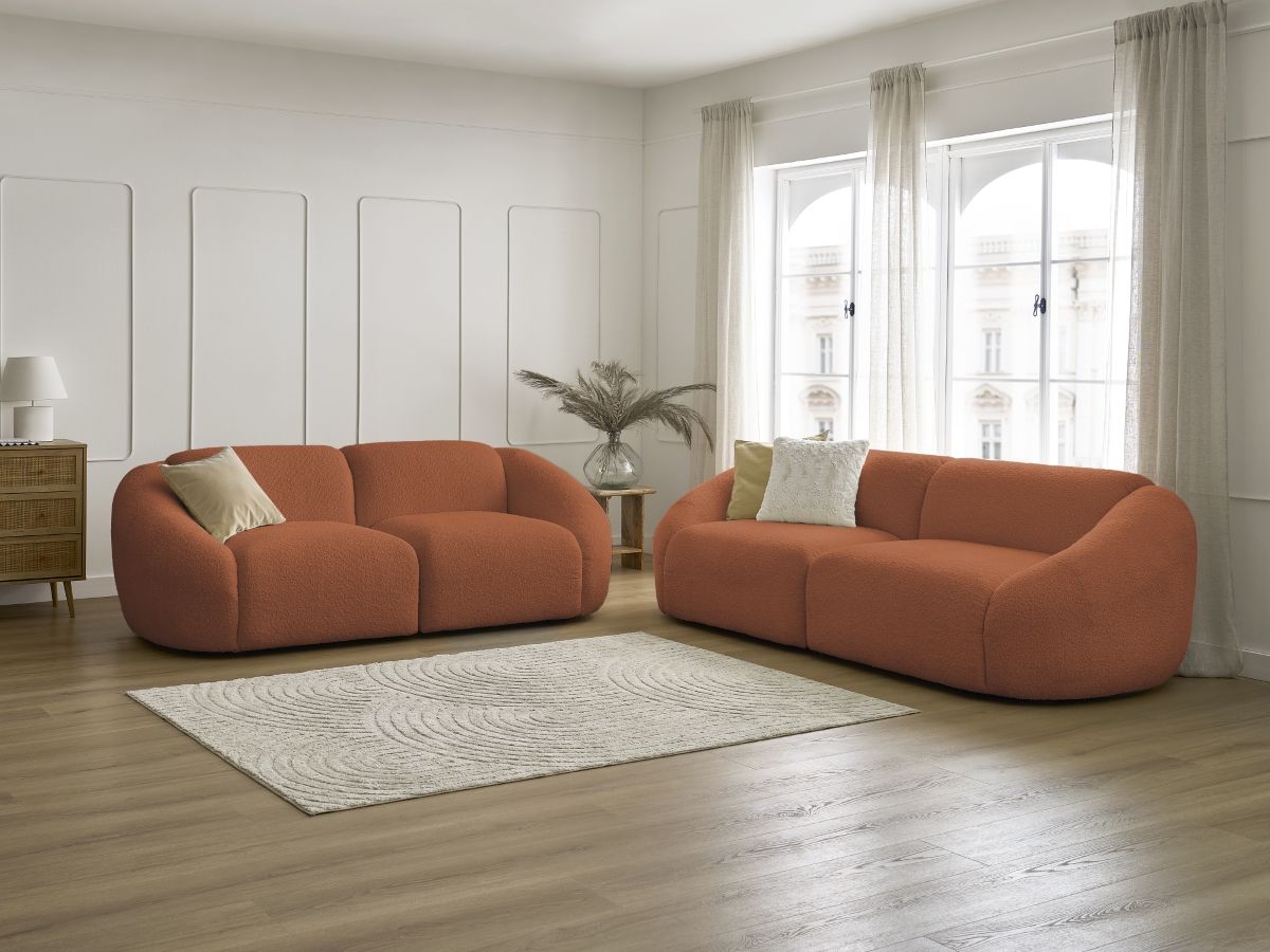 Bobochic Tina Sofa 5-Sitzer Bouclé-Stoff Orange