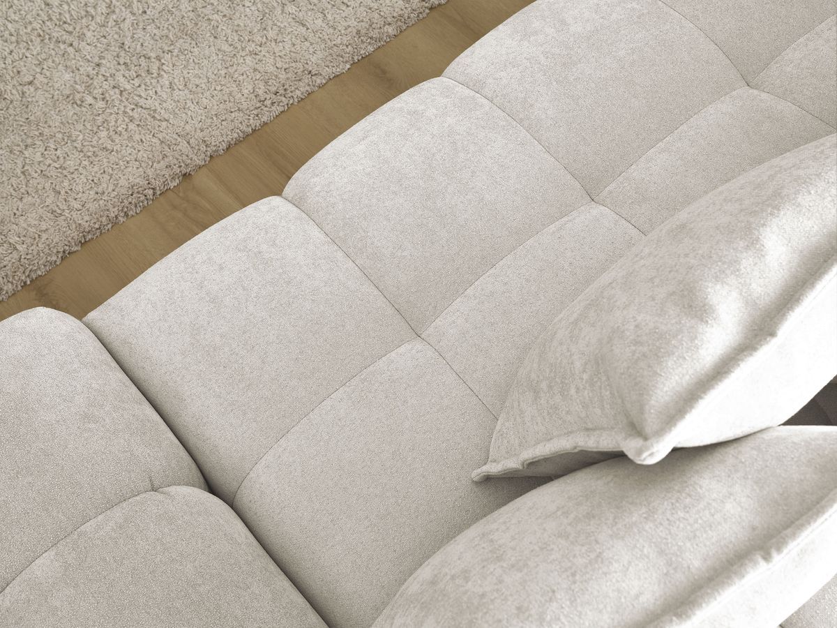 Bobochic Everest Ecksofa mit Schlaffunktion und Bettkasten und Pouf 318 × 180 cm, 7 Kissen Strukturstoff Weiß Ecke links