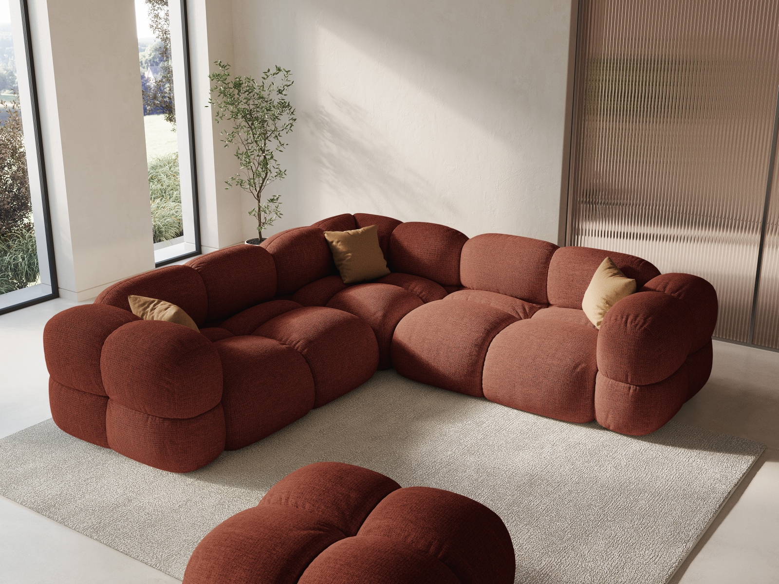 Cosmopolitan Design Symmetrisches Ecksofa Loretto 4-Sitzer Strukturierter Stoff Sorella Koralle