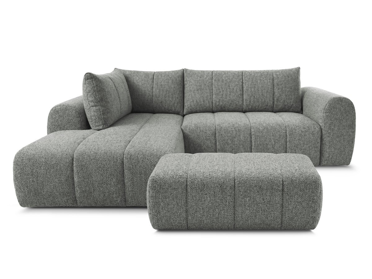 Bobochic Nesty Ecksofa in L-Form, 256 cm, mit Pouf Melange-Stoff Dunkelgrau Ecke links