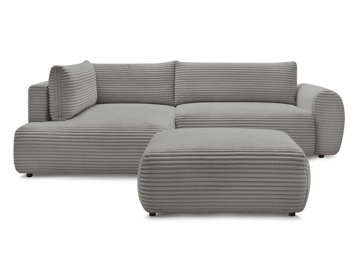 Bobochic Lucien Ecksofa mit Schlaffunktion und Bettkasten und Pouf 296 × 198 cm Breitcord weich Dunkelgrau Ecke links