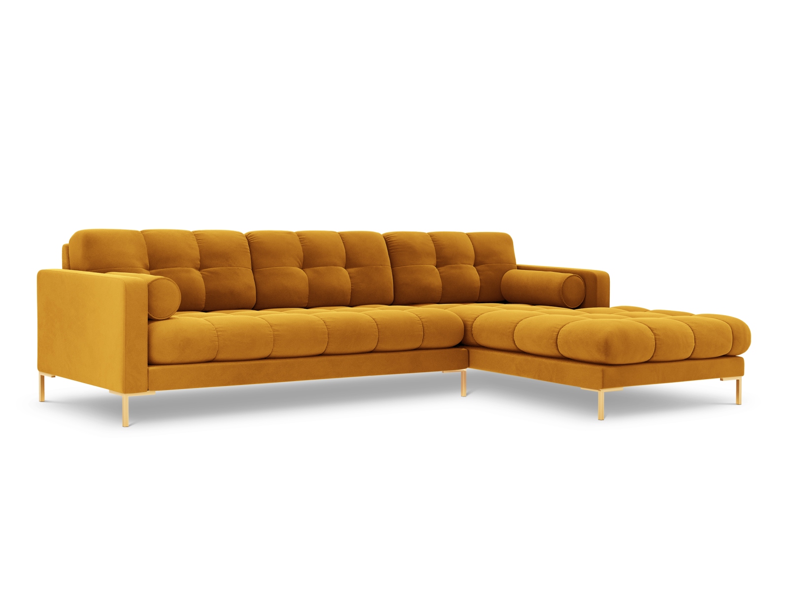 Cosmopolitan Design Ecksofa Bali 5-Sitzer Samt Bluvel Gelb Rechts Beine Gold