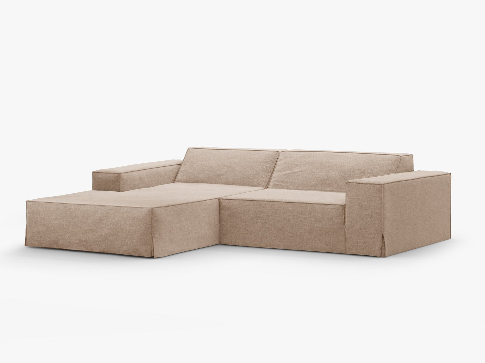 Micadoni Ecksofa Jodie 3-Sitzer Links Strukturierter Stoff Lins Sand