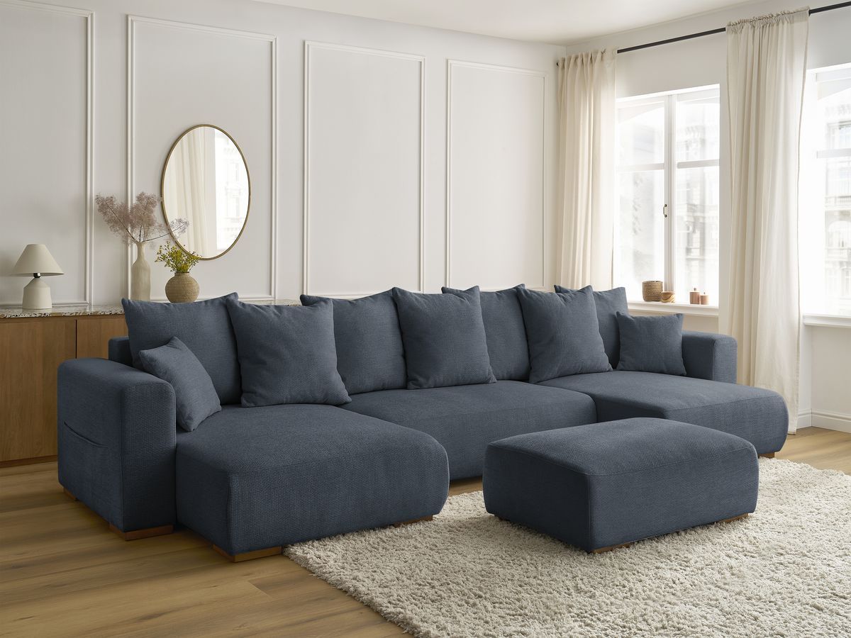 Bobochic Sidonie Wohnlandschaft mit Pouf Melange-Stoff Dunkelblau