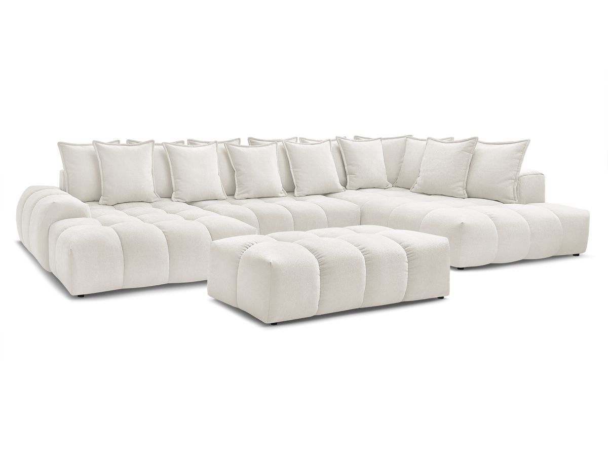 Bobochic Everest Wohnlandschaft mit Pouf, 14 Kissen Strukturstoff Weiß Ecke links