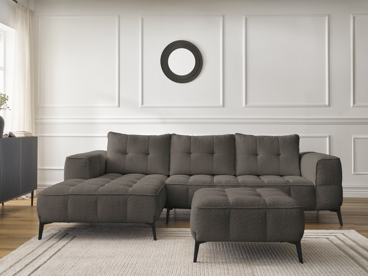 Bobochic Anis Ecksofa mit Pouf Bouclé-Stoff Braun Ecke links