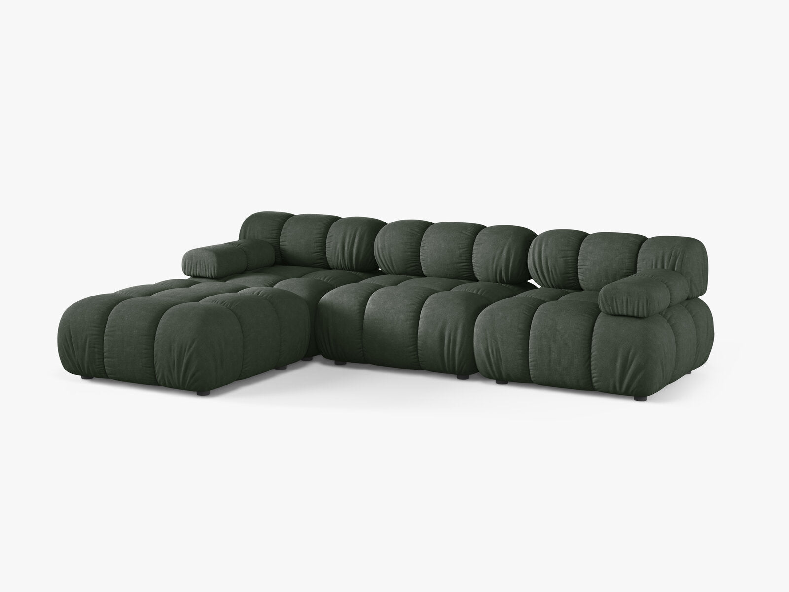 Micadoni Modulares Sofa Bellis 4-Sitzer mit flachem Modul Strukturierter Stoff Liberty Moßgrün