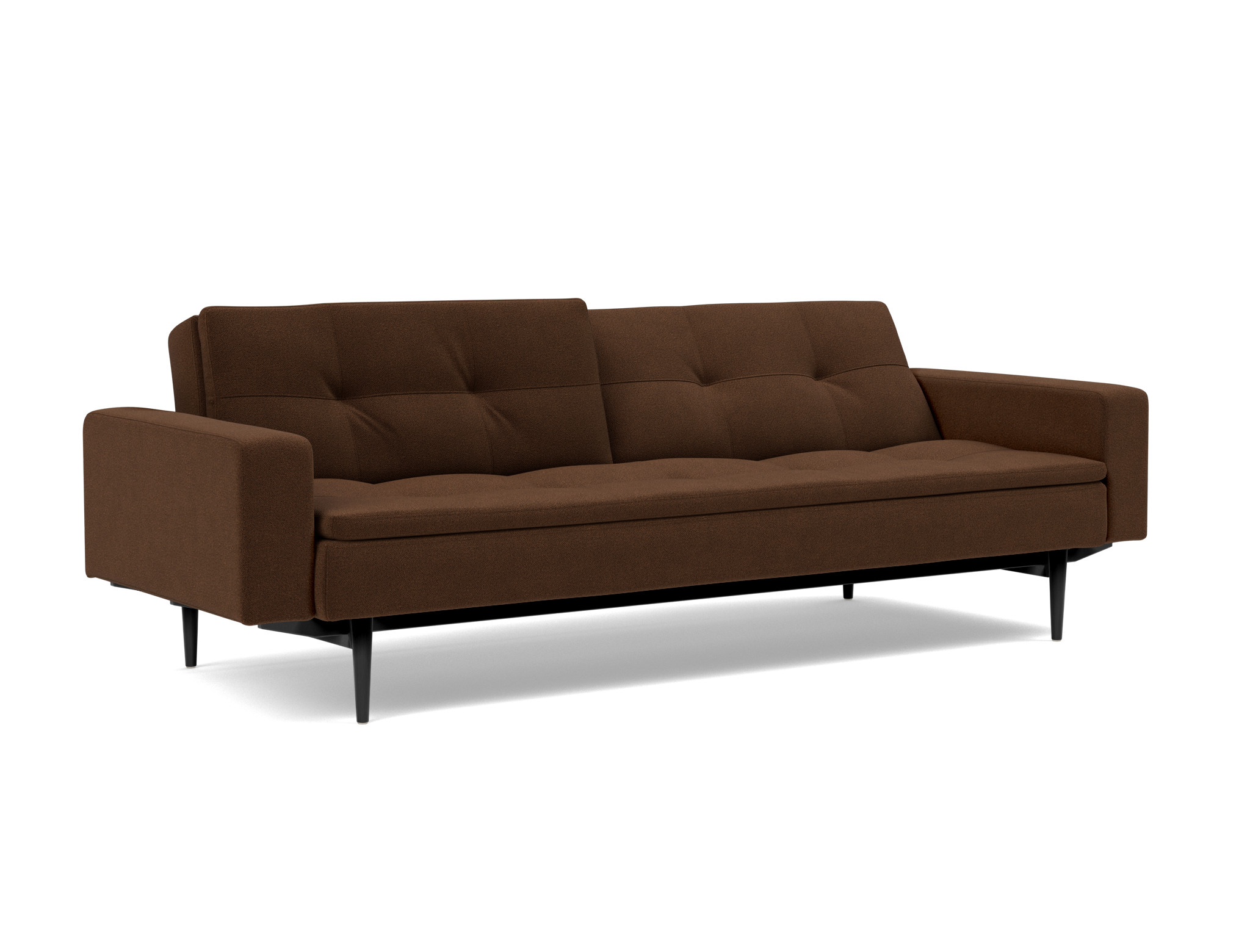 Schlafsofa Dublexo mit Armlehnen Strukturierter Stoff Taura 359-Cappuccino Beine Styletto Eiche schwarz
