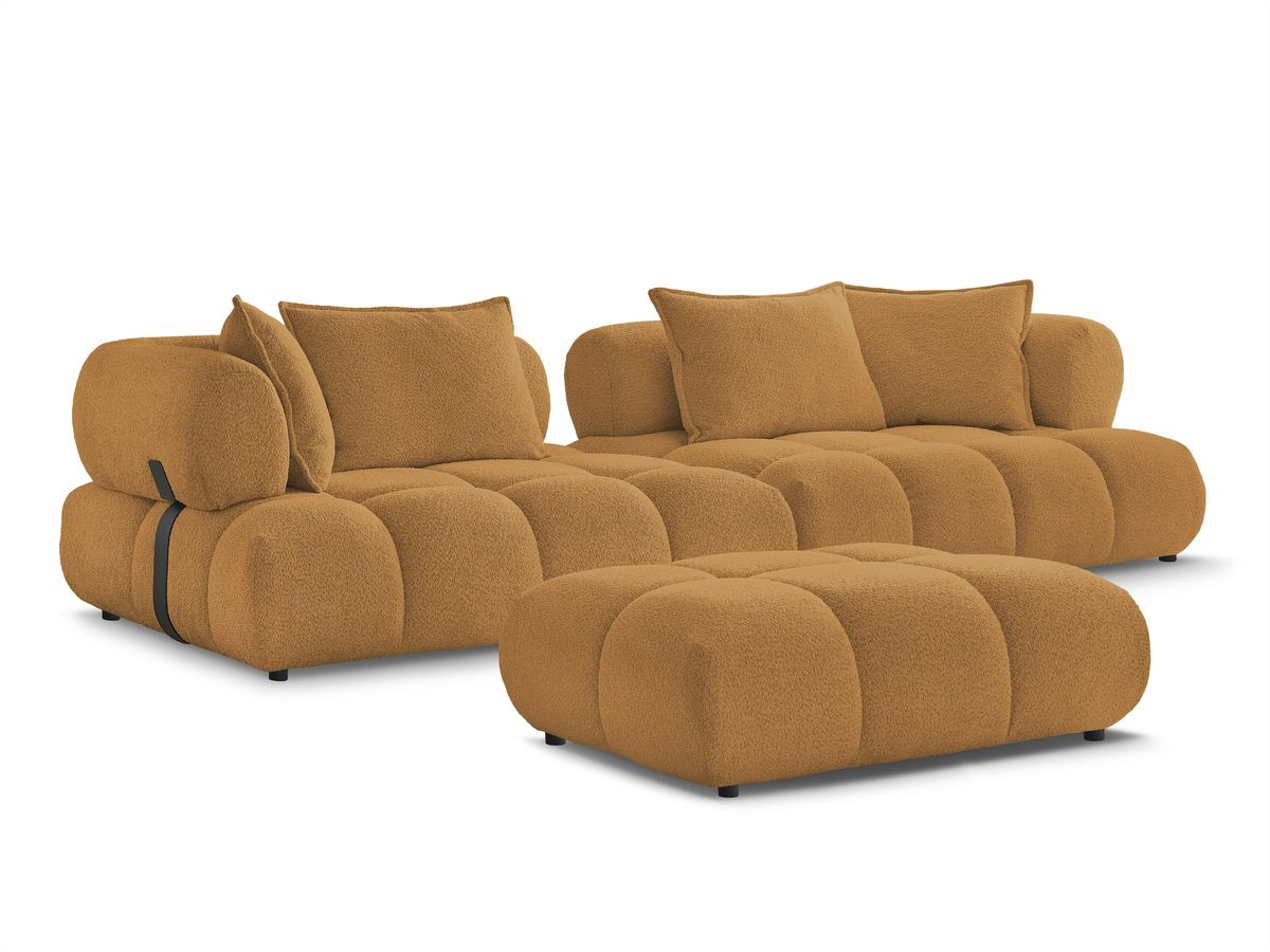 Bobochic Alya Sofa 4-Sitzer mit Pouf Bouclé-Stoff Gelb