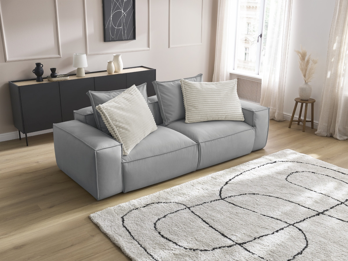 Bobochic Boheme Sofa 3-Sitzer Kunstleder Hellgrau