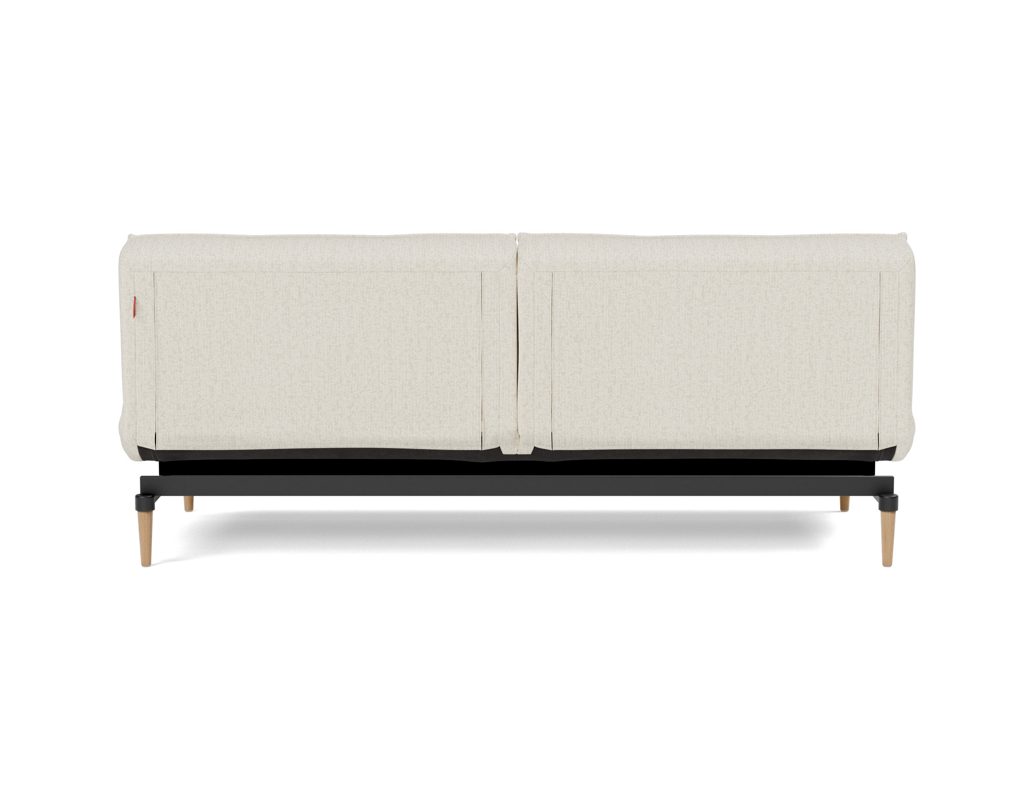 Schlafsofa Splitback Boucle Skandi 531-Off-White Beine Styletto Eiche hell