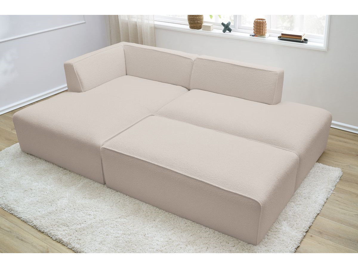 Bobochic Megeve Ecksofa mit Schlaffunktion und Pouf Bouclé-Stoff Beige Ecke links