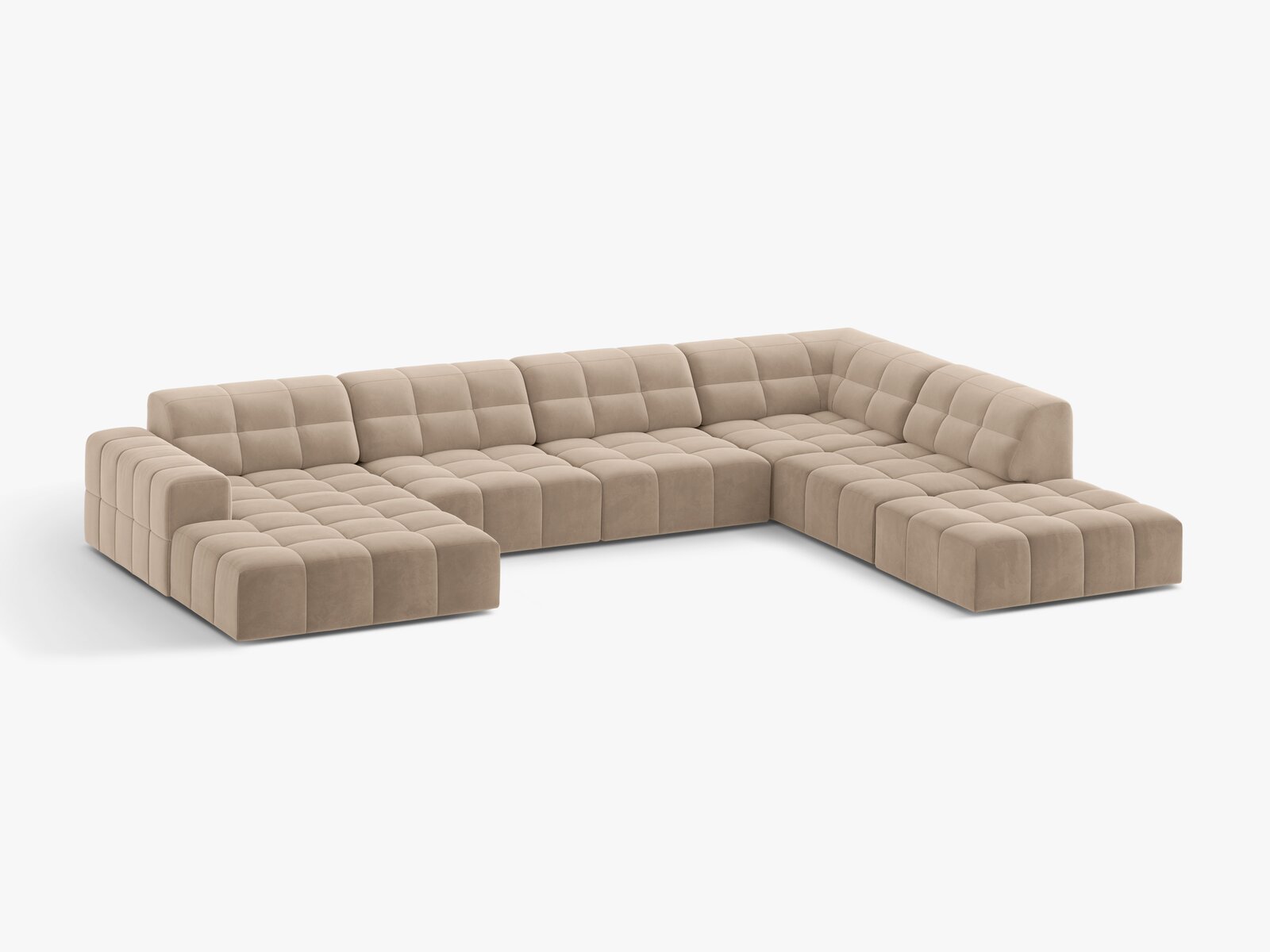 Micadoni Panorama Ecksofa Jennifer 7-Sitzer Samt Venus Beige Rechts