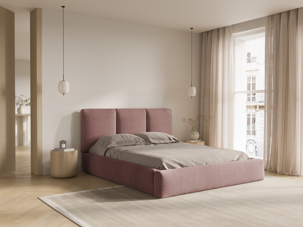 Cosmopolitan Design Stauraumbett mit Kopfteil Nicolas 180x200 Chenille Rebel Rosa