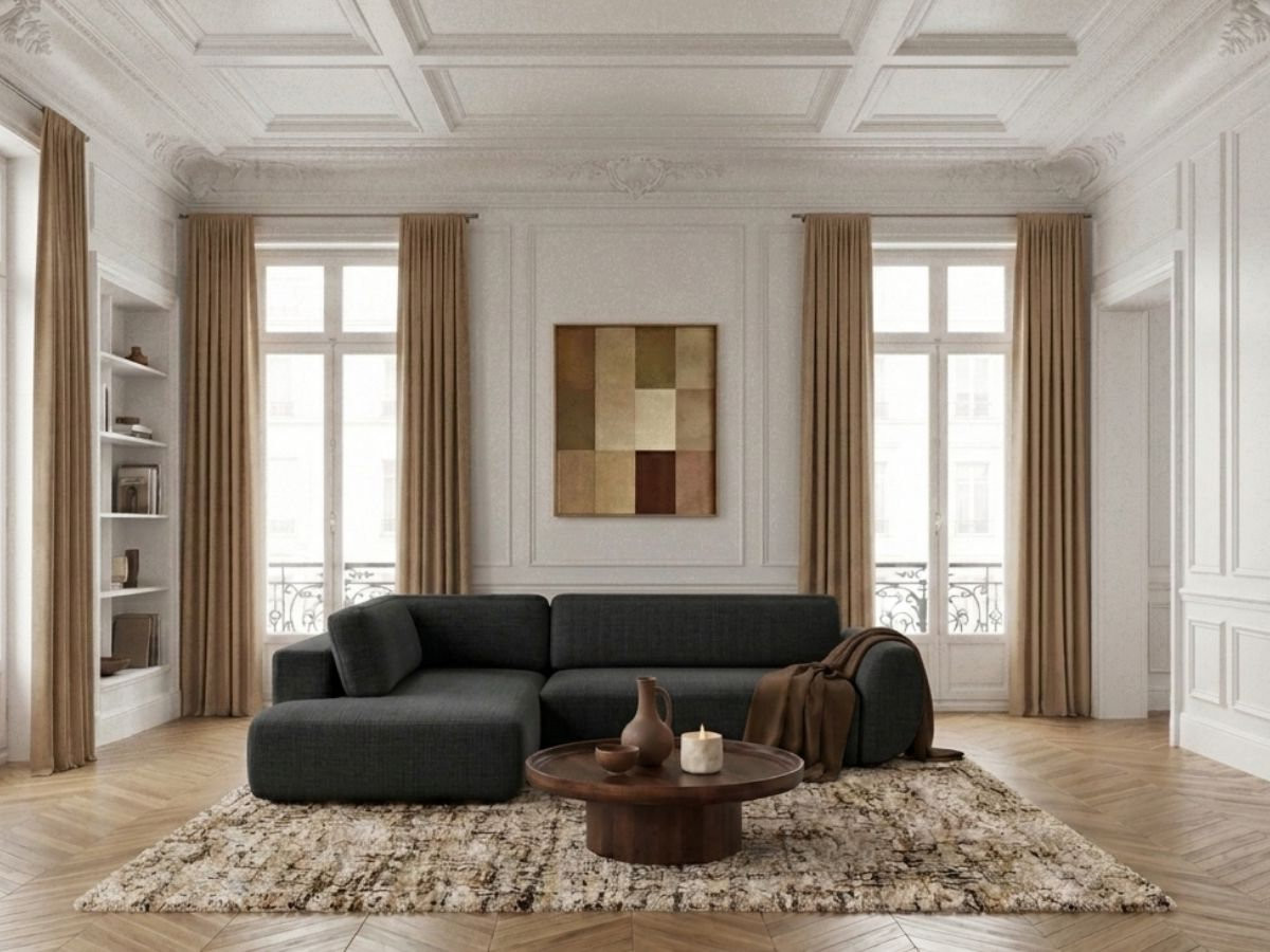 Bobochic Denise Ecksofa mit Schlaffunktion und Bettkasten 256 × 197 cm Strukturstoff Schwarz Ecke links