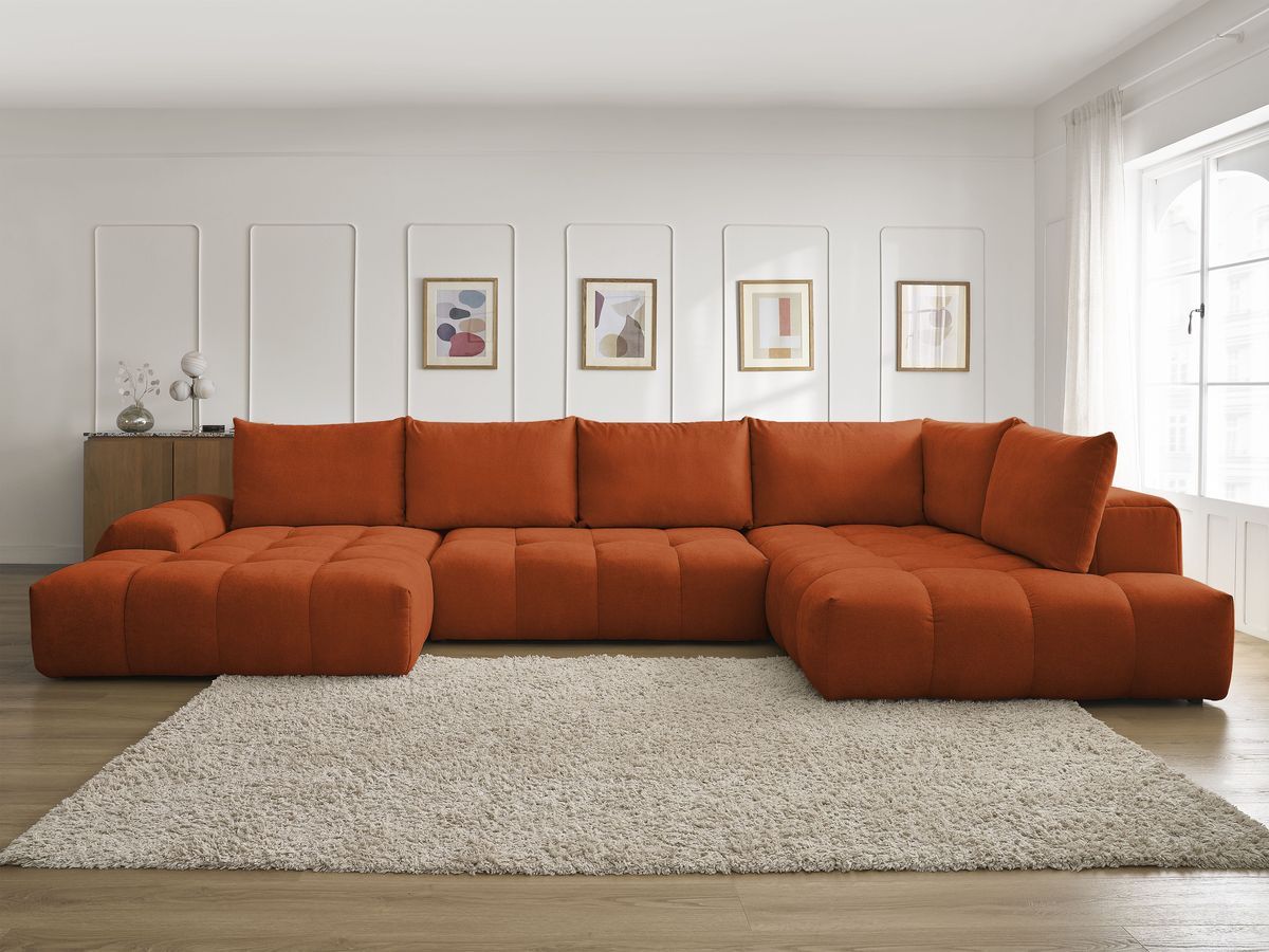 Bobochic Everest Wohnlandschaft, 6 Kissen Strukturstoff Orange Ecke links