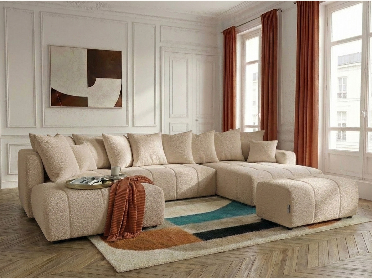 Bobochic Roxelane Wohnlandschaft mit Pouf Bouclé-Stoff Beige Ecke rechts