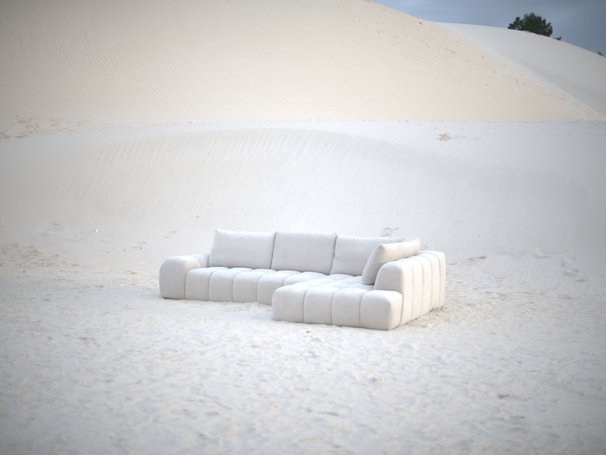 Bobochic Everest Ecksofa, 4 Kissen Strukturstoff Beige Ecke rechts