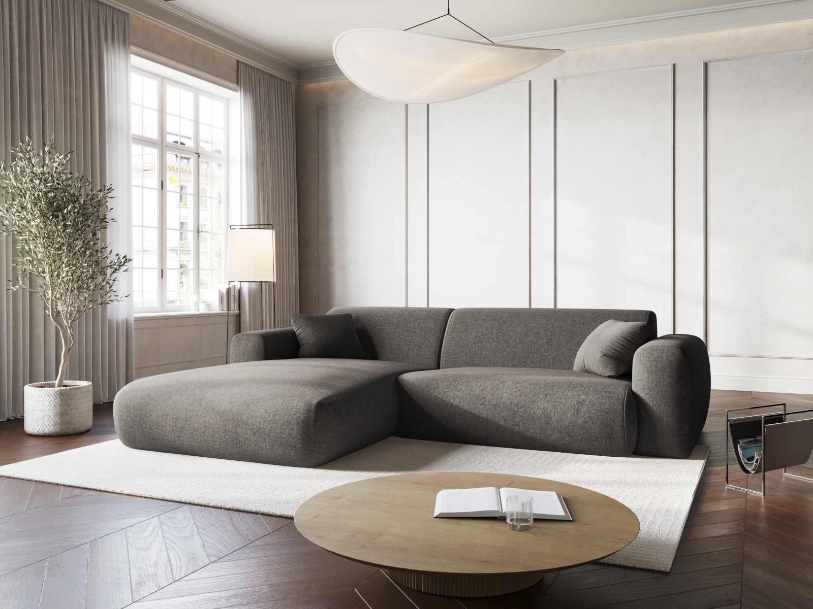 Cosmopolitan Design Ecksofa Nolio 4-Sitzer kleine Version Chenille Haga Grau Links