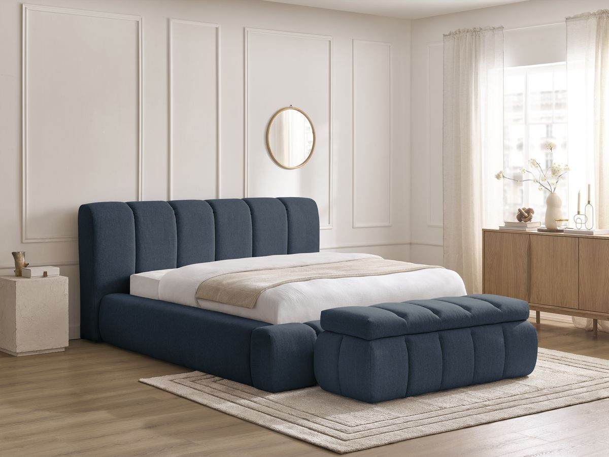 Bobochic Denali Polsterbett mit Bettkasten mit Bettbank Stoff Dunkelblau, Liegefläche 180 × 200 cm