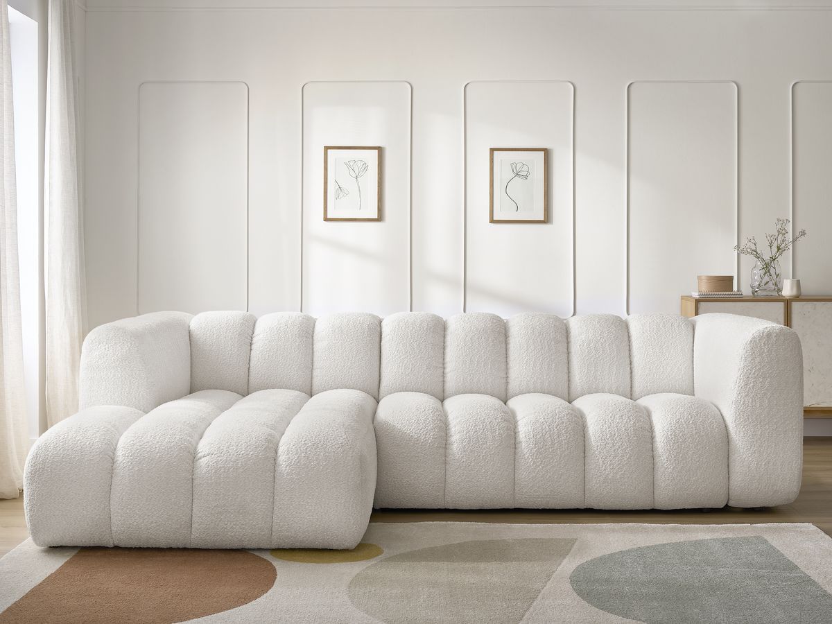 Bobochic Talia Ecksofa Bouclé-Stoff Weiß Ecke links