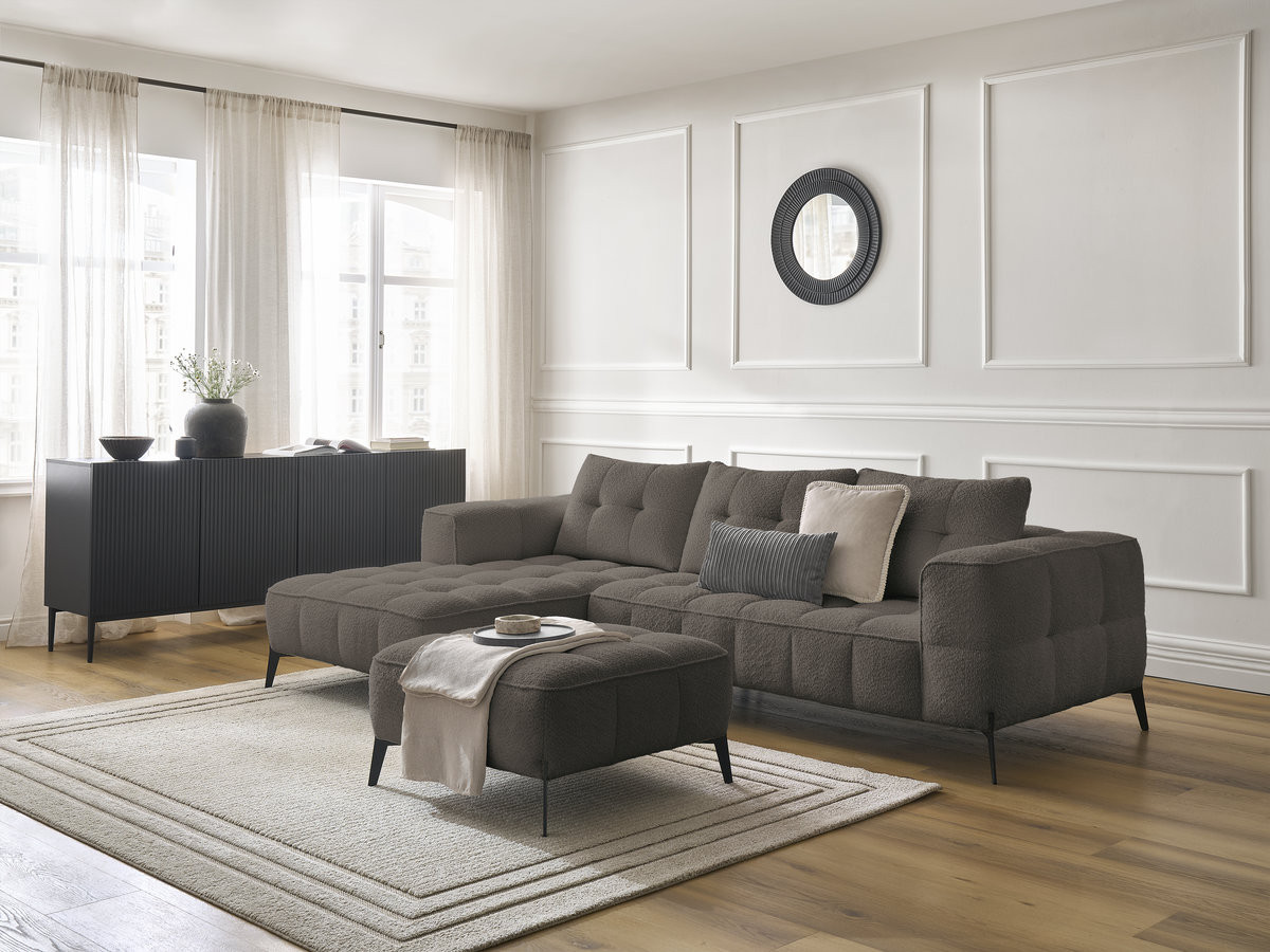 Bobochic Anis Ecksofa mit Pouf Bouclé-Stoff Braun Ecke links