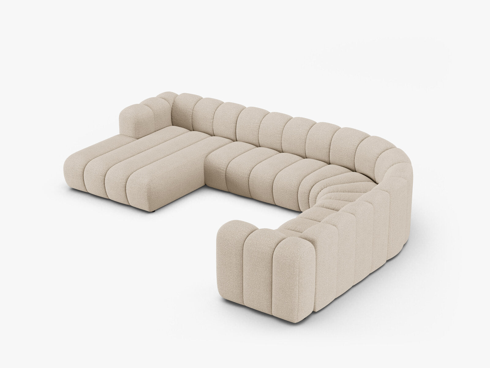 Micadoni Modulares Panorama Ecksofa Lupine 6-Sitzer Rechts Boucle Baloo Beige