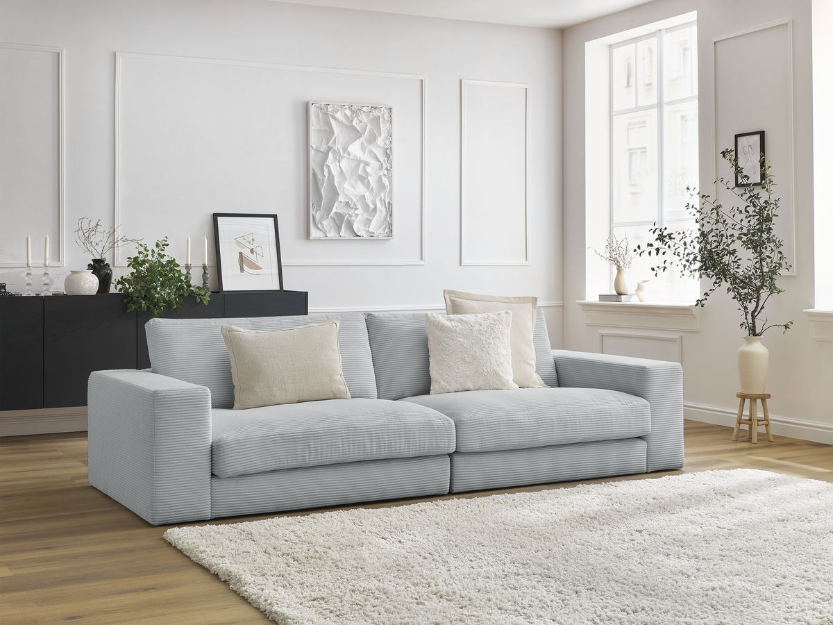 Bobochic Leonard Sofa 3-Sitzer 234 × 109 cm Cordsamt Hellgrau