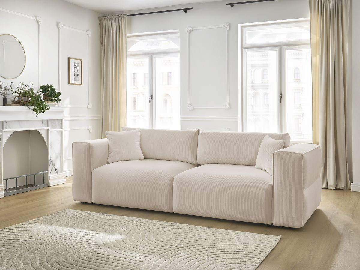 Bobochic Ezechiel Schlafsofa 3-Sitzer mit Bettkasten Melange-Stoff Beige