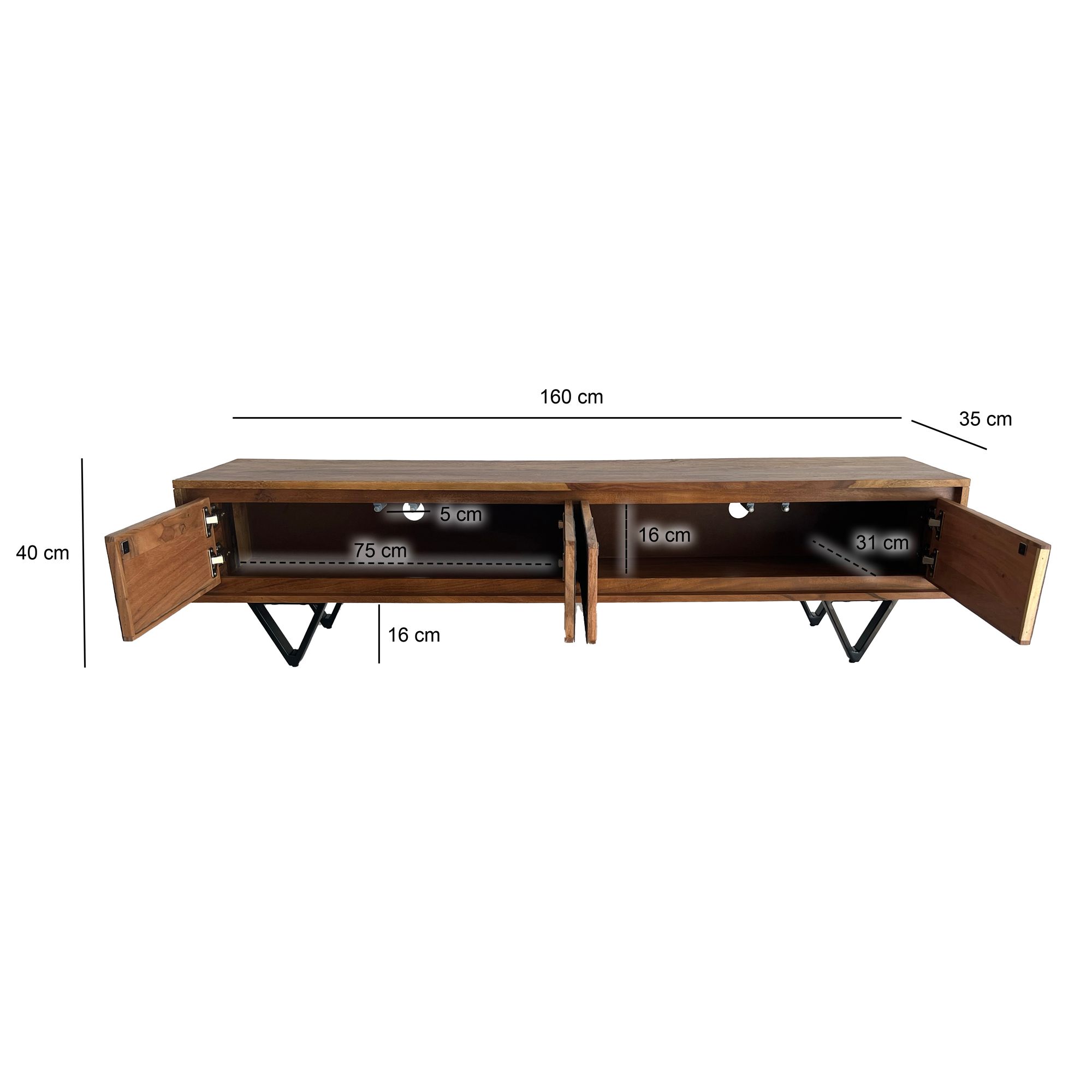 Lowboard Halsnoy Sheesham Massivholz Braun 160 × 35 × 40 cm