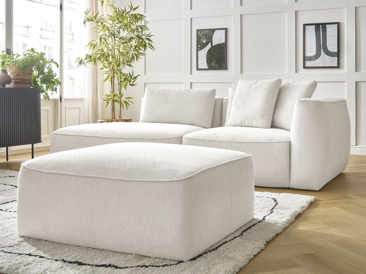 Bobochic Leopold Sofa 4-Sitzer mit Pouf Melange-Stoff Weiß Armlehne rechts
