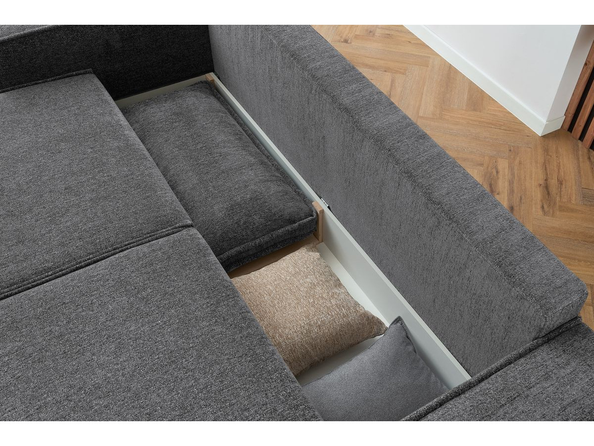 Bobochic Emile Schlafsofa 3-Sitzer mit Bettkasten Melange-Stoff Dunkelgrau