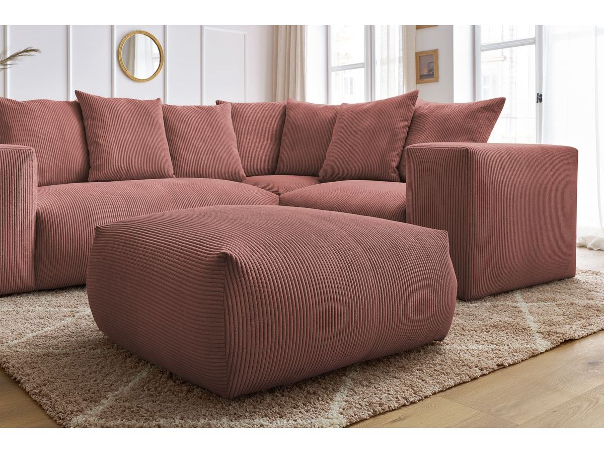 Bobochic Voltaire Ecksofa mit Pouf 268 × 214 cm Cordsamt Rosa Ecke rechts