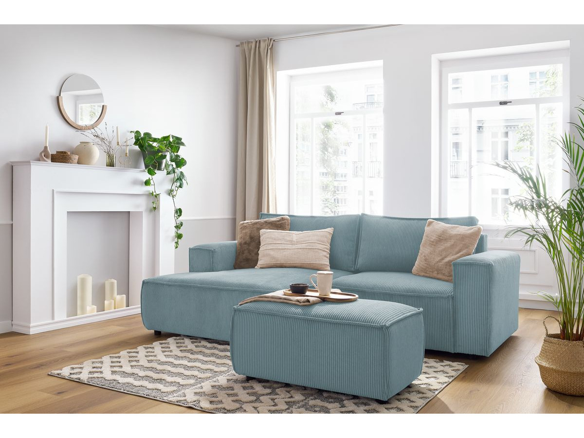 Bobochic Nihad Ecksofa mit Pouf Cordsamt Hellblau Ecke links