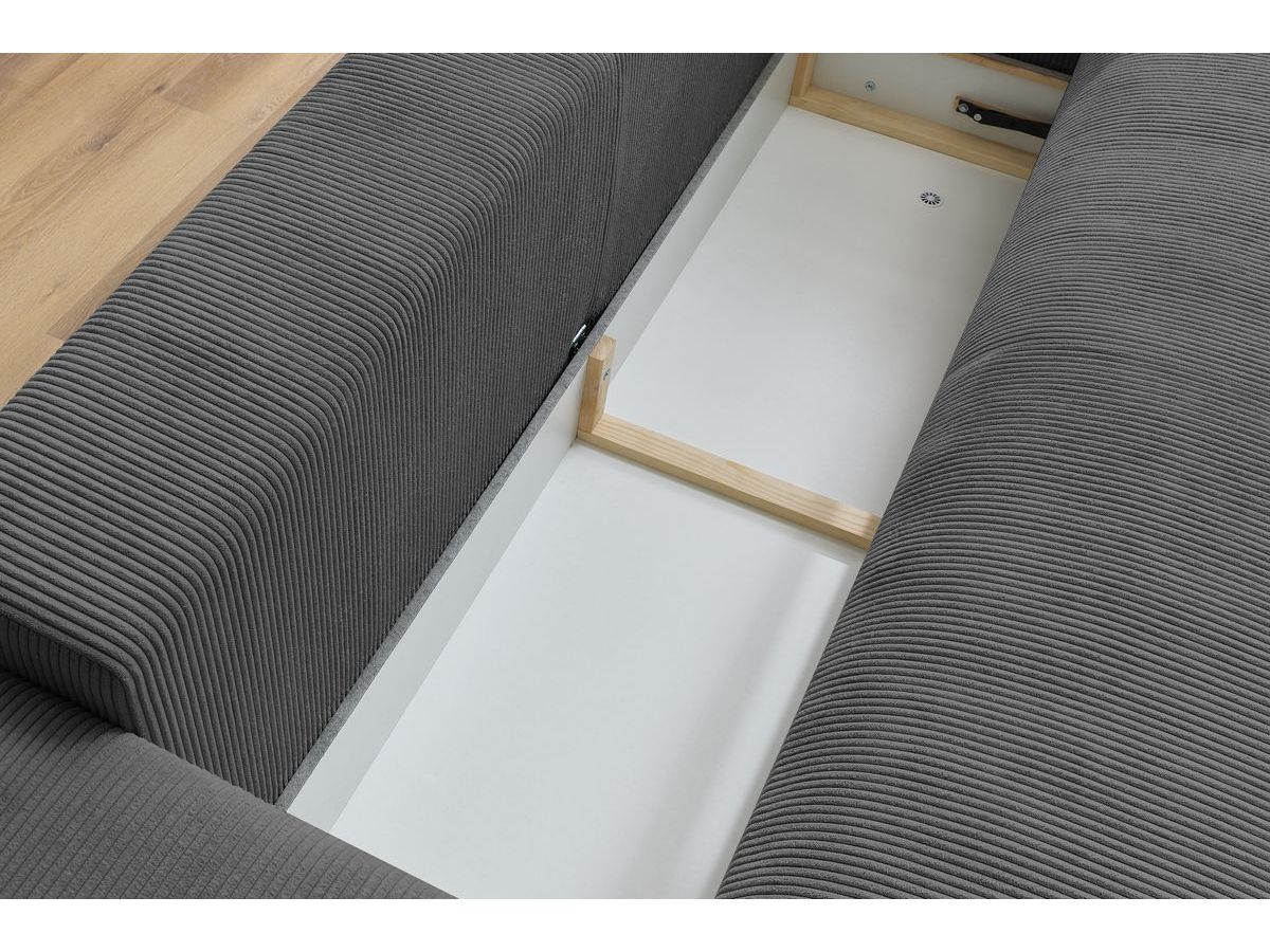Bobochic Voltaire Schlafsofa 3-Sitzer mit Bettkasten Cordsamt Dunkelgrau