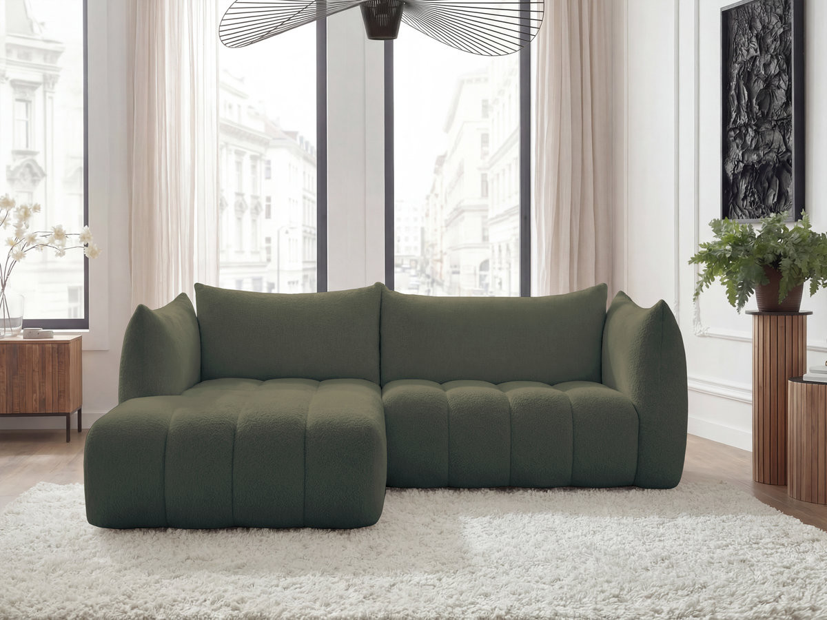 Bobochic Azra Ecksofa 262 × 178 cm Bouclé-Stoff Grün Ecke links