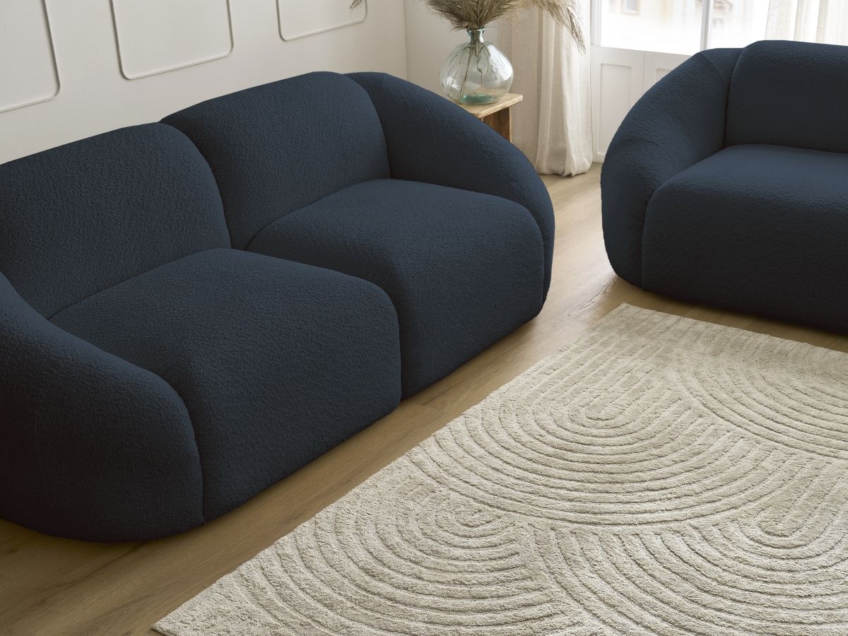 Bobochic Tina Sofa 5-Sitzer Bouclé-Stoff Dunkelblau