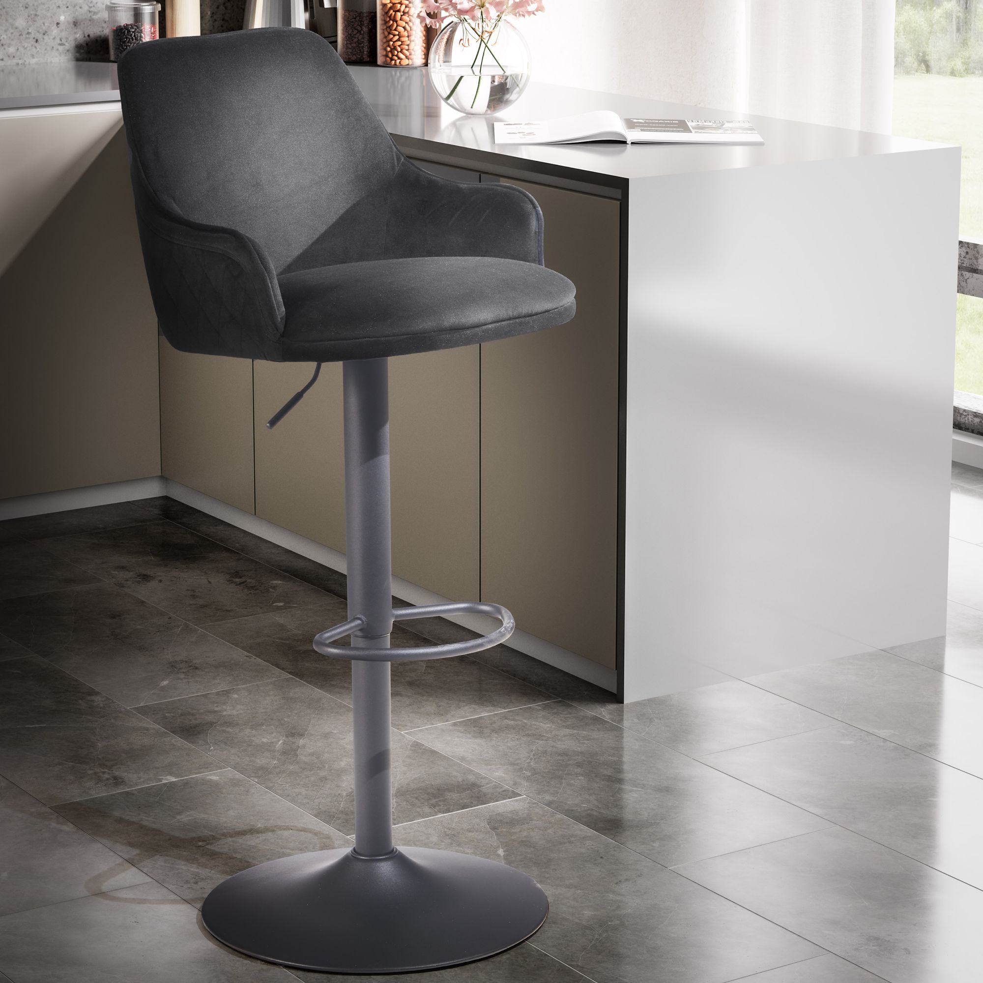 Barhocker Haerland Samt Schwarz 45 × 45 × 106 cm