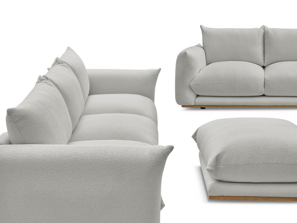 Bobochic Ernest Sofa 5-Sitzer mit Pouf Bouclé-Stoff Hellgrau