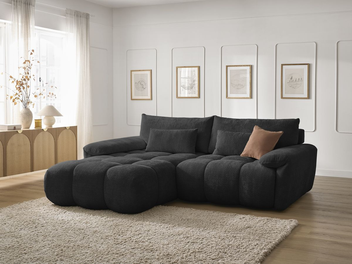Bobochic Ivane Ecksofa Strukturstoff Schwarz Ecke links