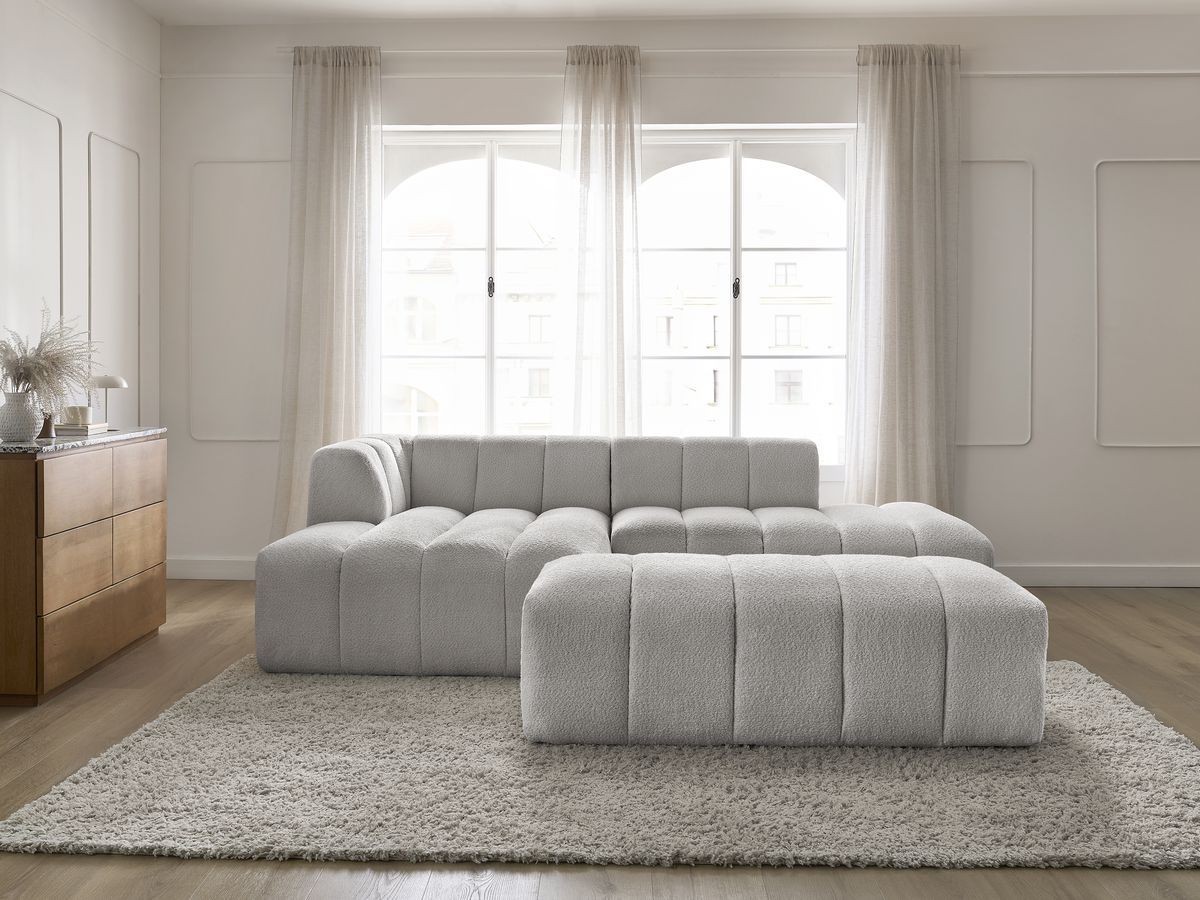 Bobochic Annecy Ecksofa mit Pouf Bouclé-Stoff Hellgrau Ecke links