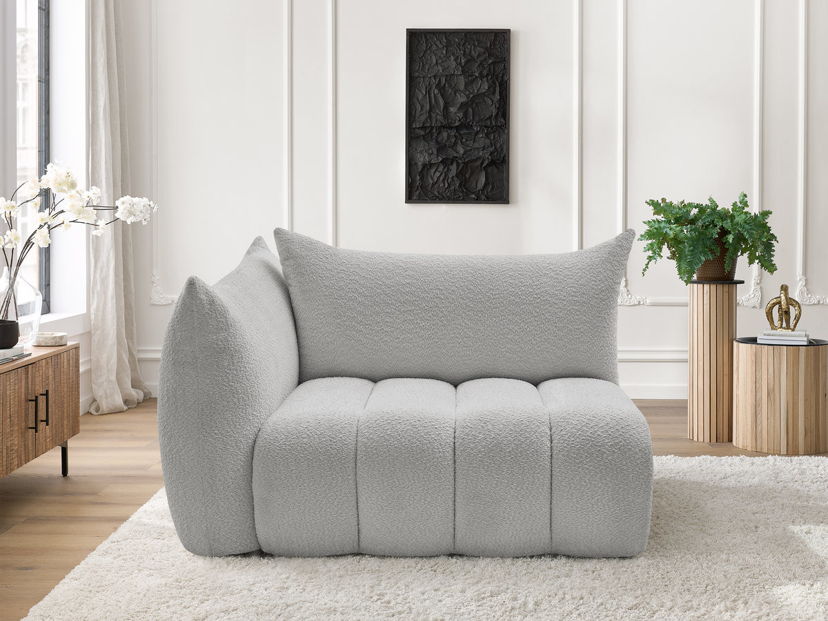 Bobochic Azra Sofamodul 2-Sitzer 143 × 112 cm Bouclé-Stoff Hellgrau Ecke links