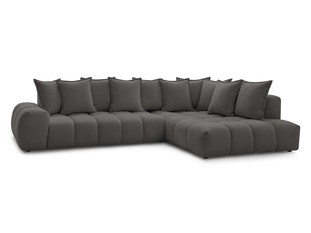 Bobochic Everest Ecksofa, 10 Kissen Strukturstoff Dunkelgrau Ecke rechts
