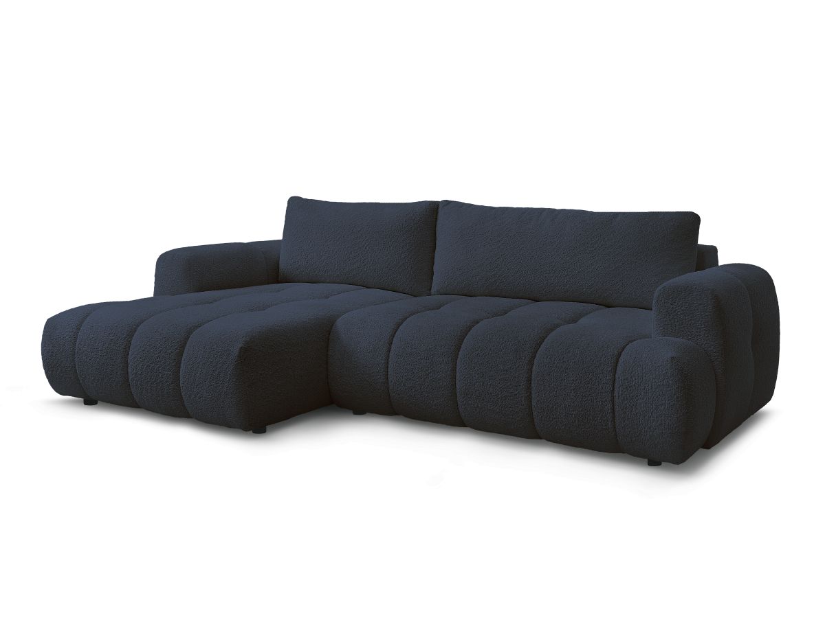 Bobochic Fuji Ecksofa mit Schlaffunktion und Bettkasten 292 × 160 cm Bouclé-Stoff Dunkelblau Ecke links