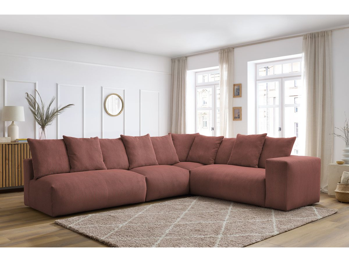 Bobochic Voltaire Ecksofa 322 × 268 cm Cordsamt Rosa Ecke rechts