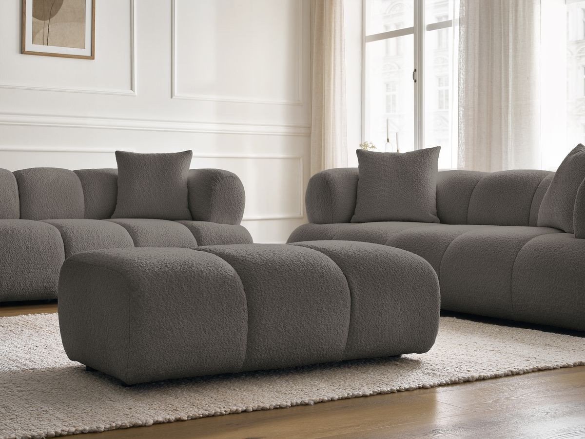 Bobochic Pamira Sofa 5-Sitzer mit Pouf Bouclé-Stoff Braun