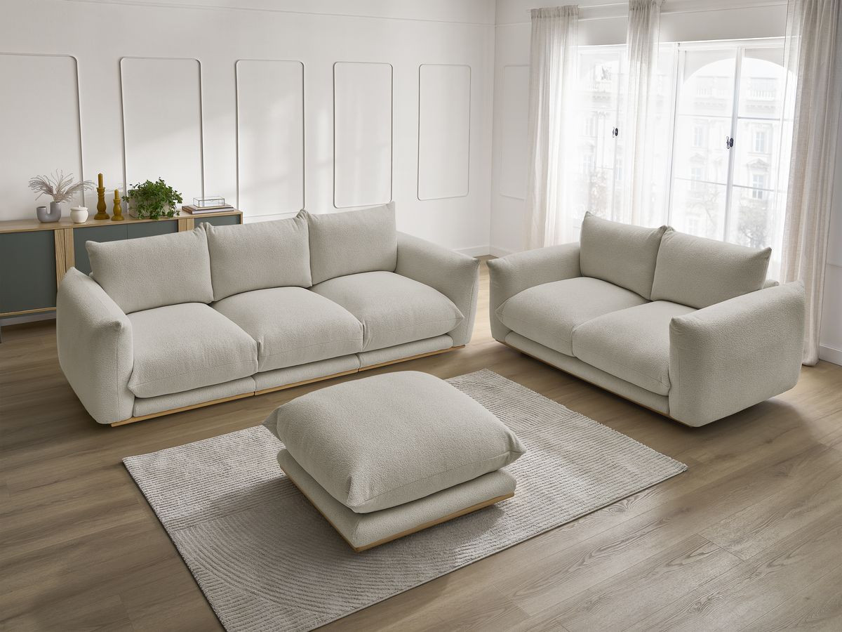 Bobochic Ernest Sofa 5-Sitzer mit Pouf Bouclé-Stoff Taupe